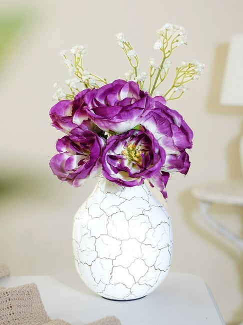 Buy BEHOMA Home Collection Off-White Metal Textured Flower Vase at