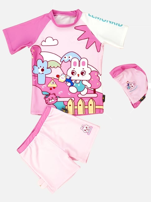 Little Surprise Box Unisex Pink 2pcs Shirt & Shorts Set Rabbit Toy Upf 50+ Swimwear & Swim Cap