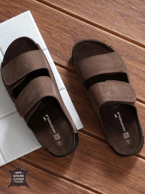 Hoversole Men's Cocoa Brown Glida Leather Slide Sandals