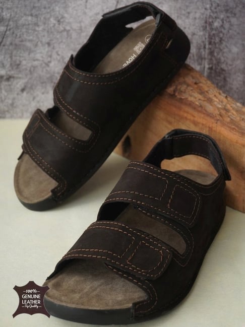 Hoversole Men's Dark Cocoa Waltzo Leather Back Strap Sandals