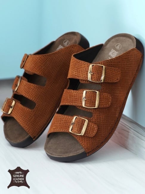 Hoversoul Men's Brown Olasol Leather Slide Sandals