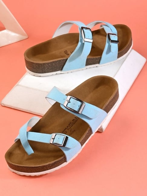 Hoversoul Women's Kayla Blizzard Blue Cork Cross Strap Sandals