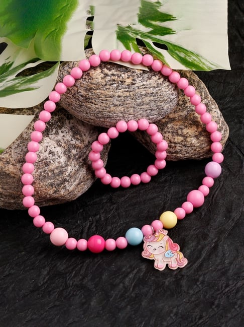 Jewelz Dark Pink Unicorn Necklace & Bracelet Set