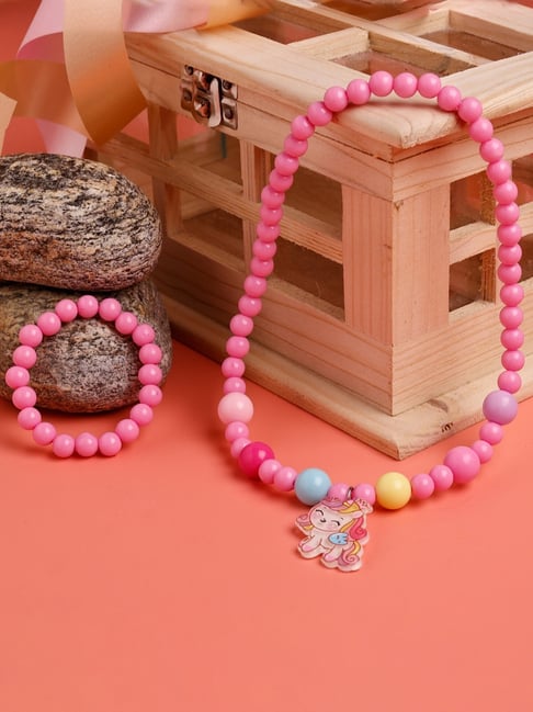 Jewelz Dark Pink Unicorn Necklace & Bracelet Set
