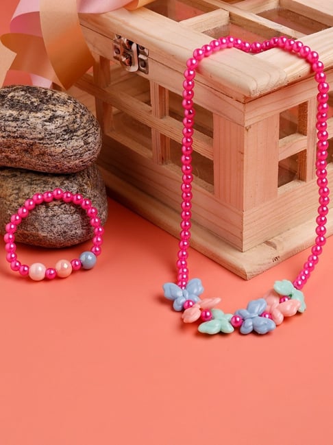 Jewelz Dazzling Multi Butterfly Pink Necklace & Bracelet Set