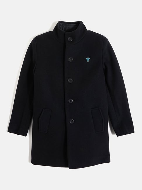 Blue Giraffe Boys Blue Solid High Neck Full Sleeves Overcoat-picture-45