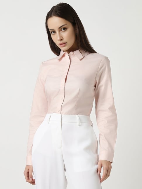 Van Heusen Pink Cotton Solid Formal Shirt-picture-34
