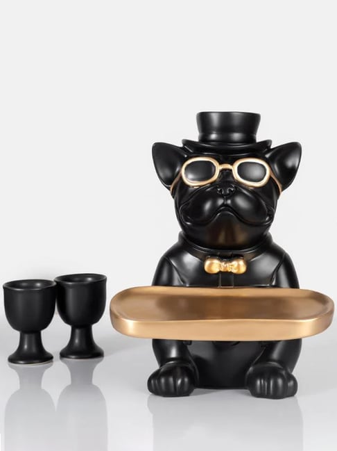 Smokey Cocktail Black Resin Abstract Bulldog Tray Sculpture-picture-15