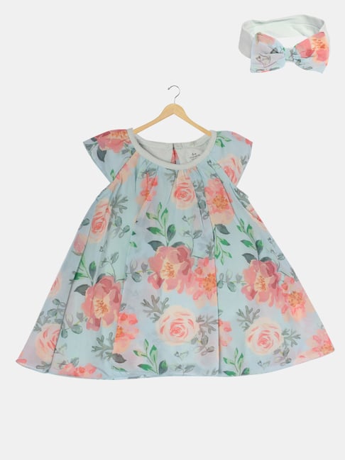 Creative Kid's Girls Green & Pink Floral Dress