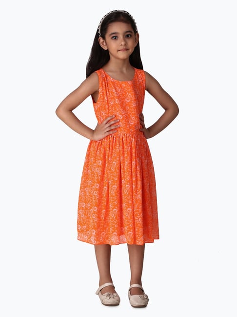Creative Kid's Girls Orange & White Floral Dress