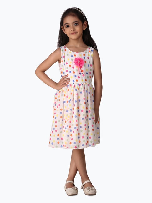 Creative Kid's Girls White & Pink Printed Dress
