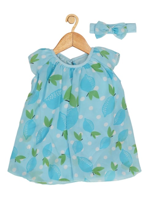 Creative Kid's Girls Turquoise & Green Printed Dress