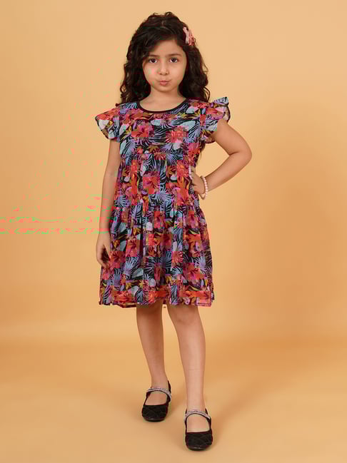 Creative Kid's Girls Navy Blue & Red Floral Dress
