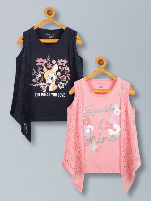 Plum Tree Coral Cotton Regular Fit T-Shirts & Shrug - Pack of 2