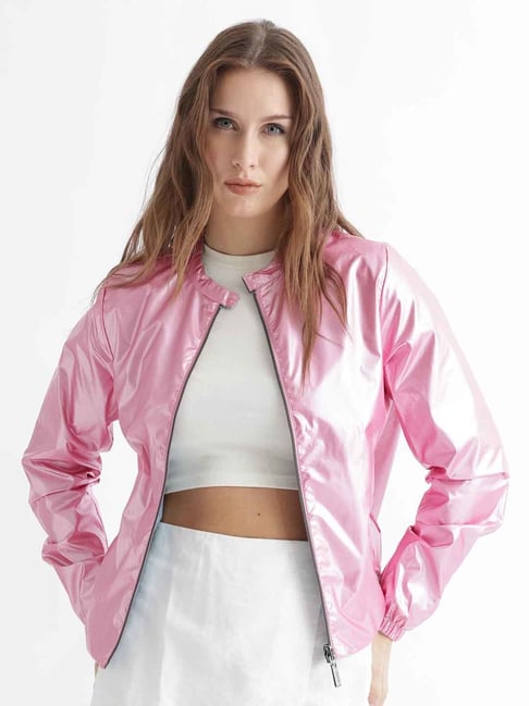 RAREISM Pink Polyester Solid Long Sleeves Jacket