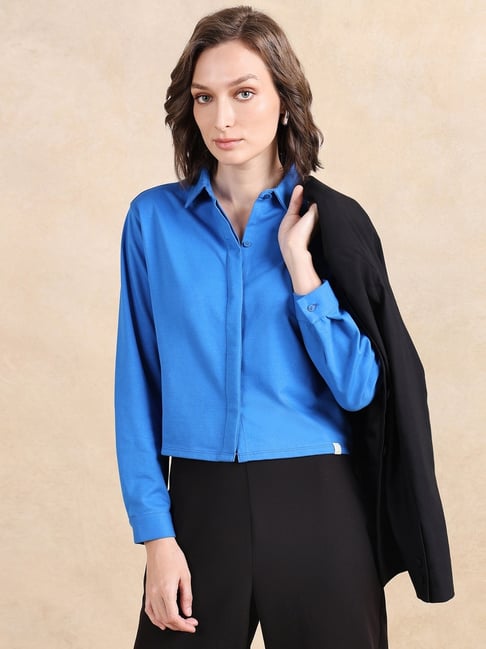 RAREISM Blue Cotton Blend Solid Long Sleeves Shirt-picture-35