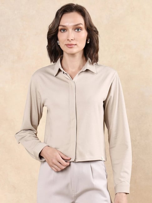 RAREISM Beige Cotton Blend Solid Long Sleeves Shirt-picture-30