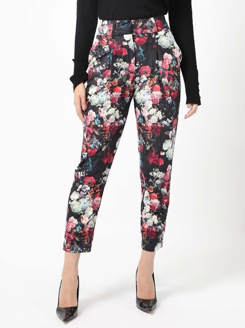 RAREISM Black Velvet Printed Trousers-picture-20