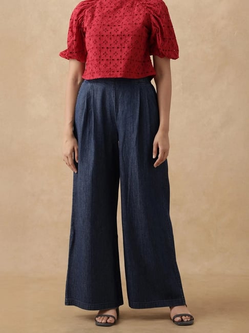 RAREISM Blue Cotton Solid Trousers-picture-27