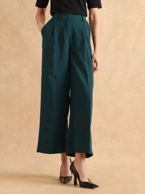 RAREISM Green Cotton Blend Solid Trousers-picture-26