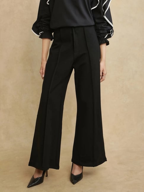 RAREISM Black Rayon Solid Trousers-picture-18