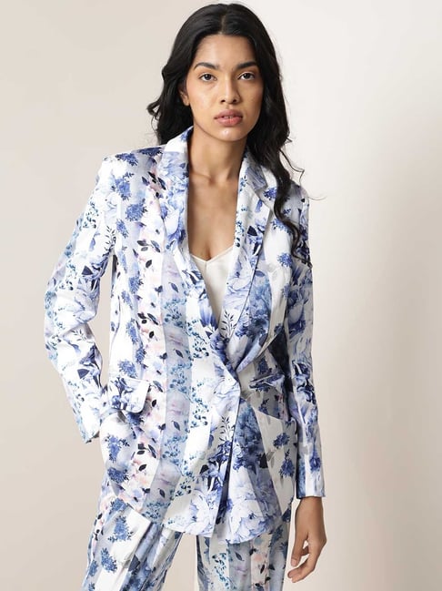 RAREISM Blue Polyester Printed Long Sleeves Blazer-picture-43