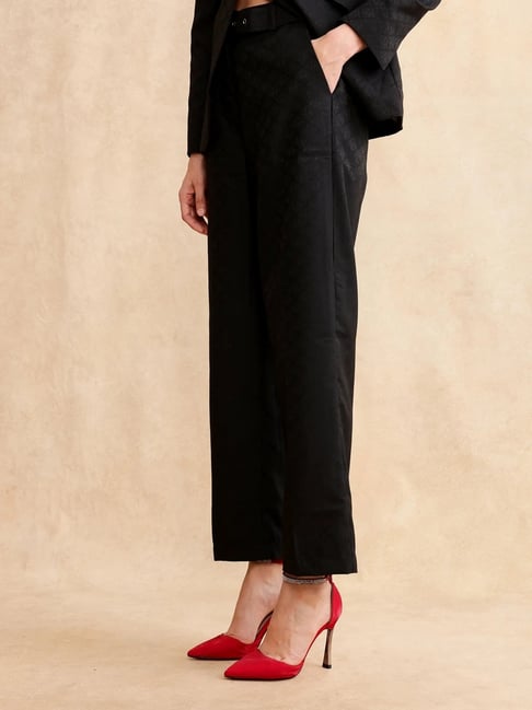 RAREISM Black Cotton Blend Solid Trousers-picture-28