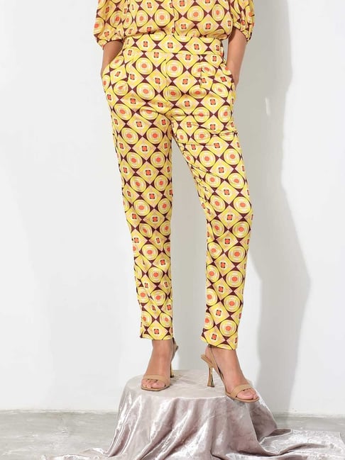 RAREISM Yellow Polyester Printed Trousers-picture-15