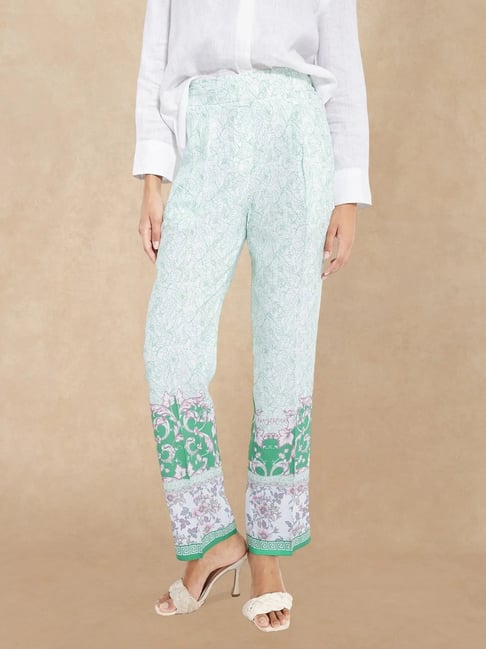 RAREISM Green Cotton Blend Printed Trousers