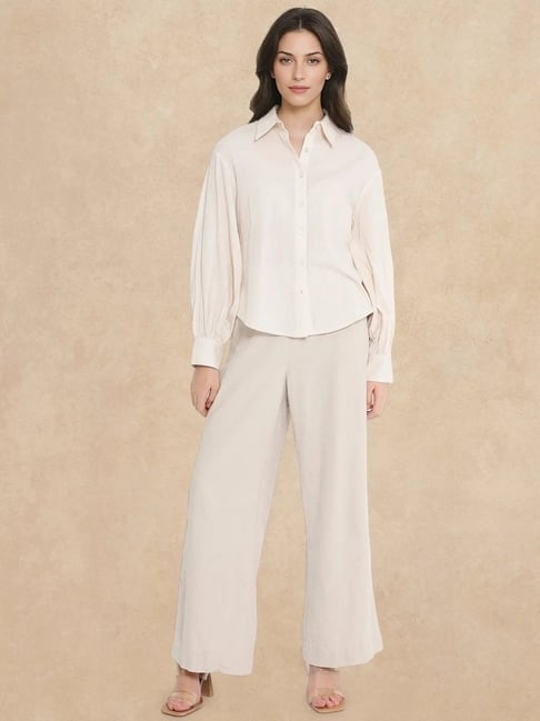 RAREISM Off White Cotton Blend Solid Long Sleeves Shirt-picture-46