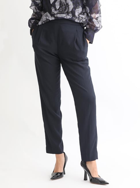 RAREISM Navy Blended Solid Trousers-picture-32