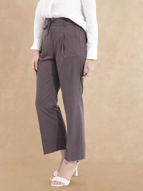 RAREISM Brown Cotton Blend Solid Trousers-picture-21