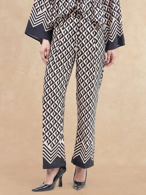 RAREISM Black Cotton Blend Printed Trousers-picture-23