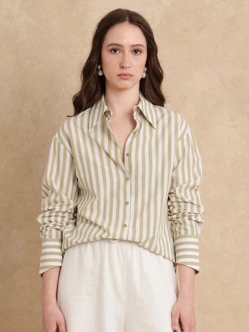 RAREISM Green Cotton Striped Long Sleeves Shirt-picture-10