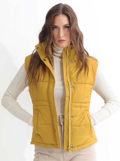 RAREISM Yellow Polyester Solid Sleeveless Jacket-picture-23