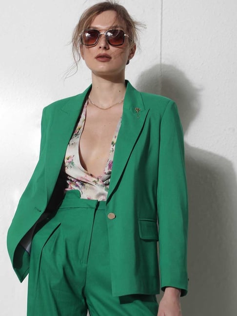 RAREISM Green Polyester Solid Long Sleeves Blazer-picture-42