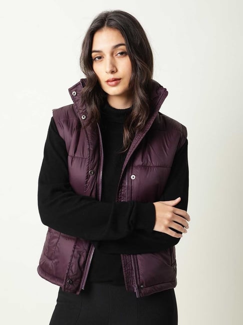 RAREISM Maroon Polyester Solid Sleeveless Jacket-picture-20