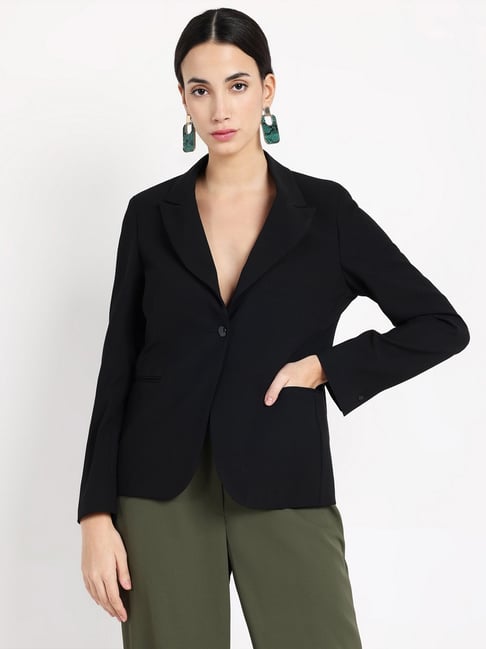 RAREISM Black Polyester Solid Long Sleeves Blazer-picture-14