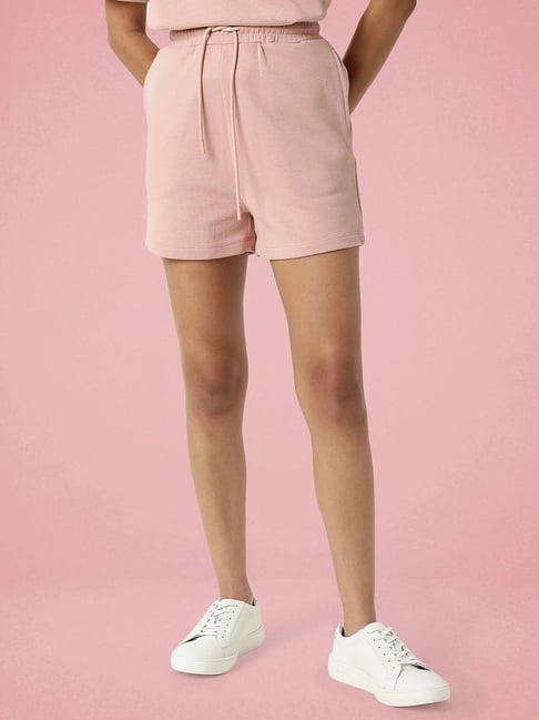 RAREISM Pink Cotton Blend Solid Shorts