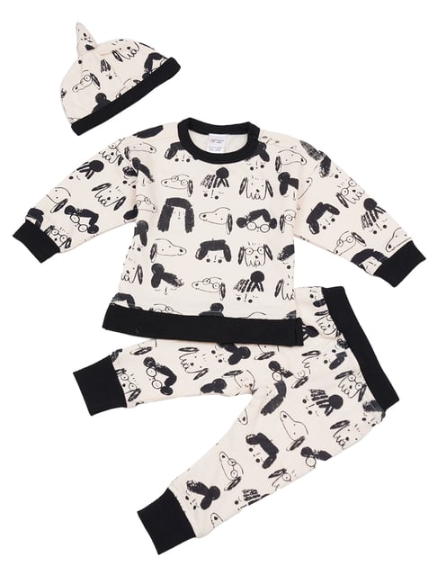 Creative Kid's Unisex White & Black Organic Cotton Printed Clothing Sets