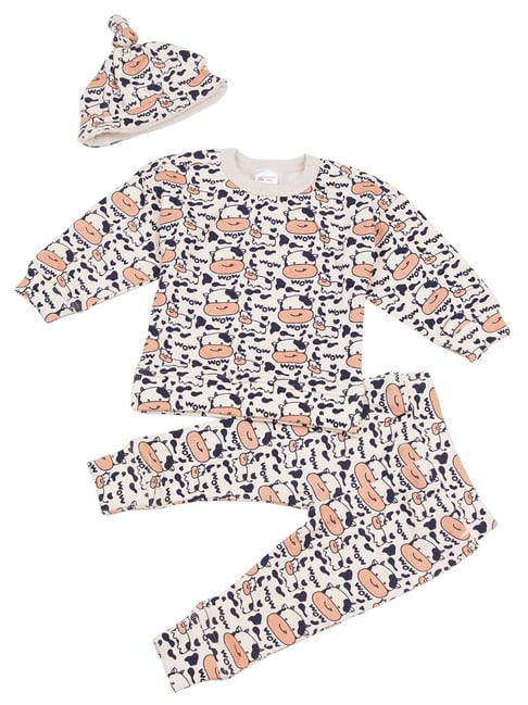 Creative Kid's Unisex White & Black Organic Cotton Printed Clothing Sets