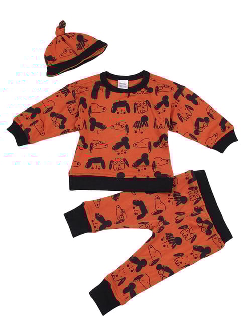 Creative Kid's Unisex Brown & Black Organic Cotton Printed Clothing Sets
