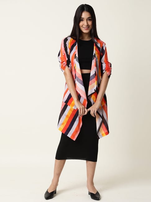 RAREISM Multi Cotton Striped Three-Quarter Sleeves Shrug-picture-14