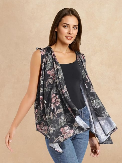 RAREISM Multi Cotton Blend Printed Sleeveless Shrug