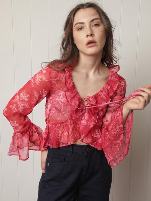 RAREISM Maroon Polyester Printed Long Sleeves Shrug-picture-44