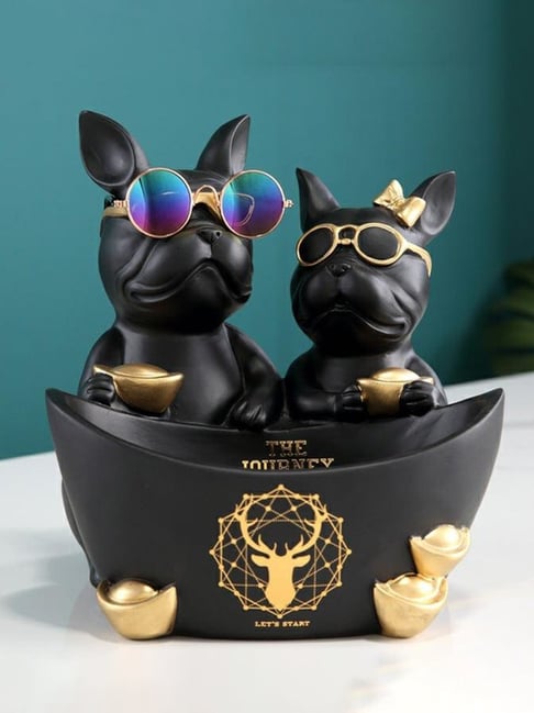 Smokey Cocktail Black Resin Abstract Duo Dog Figurine Holder-picture-19