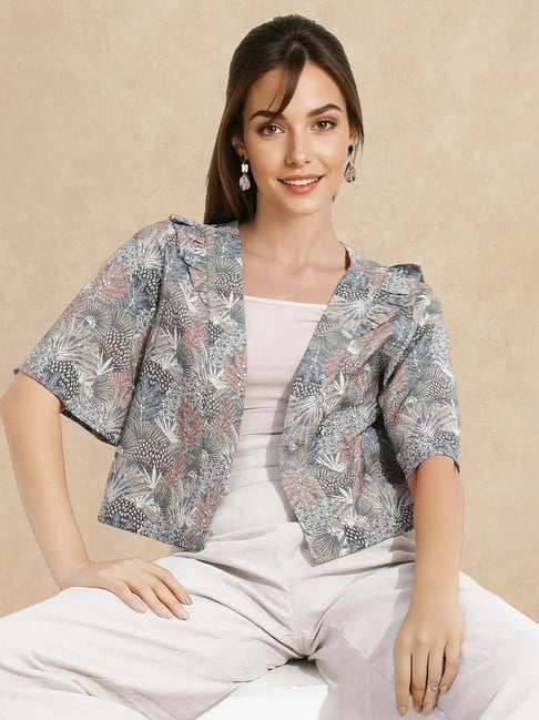 RAREISM Multi Cotton Blend Printed Short Sleeves Shrug-picture-20