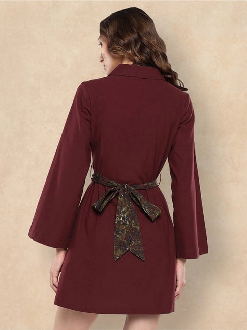 RAREISM Brown Cotton Blend Tie-Dye Long Sleeves Dress