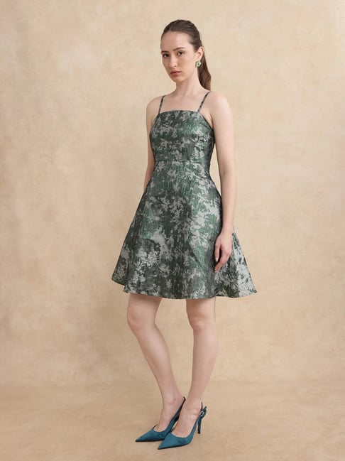 RAREISM Green Viscose Self Design Sleeveless Dress-picture-40