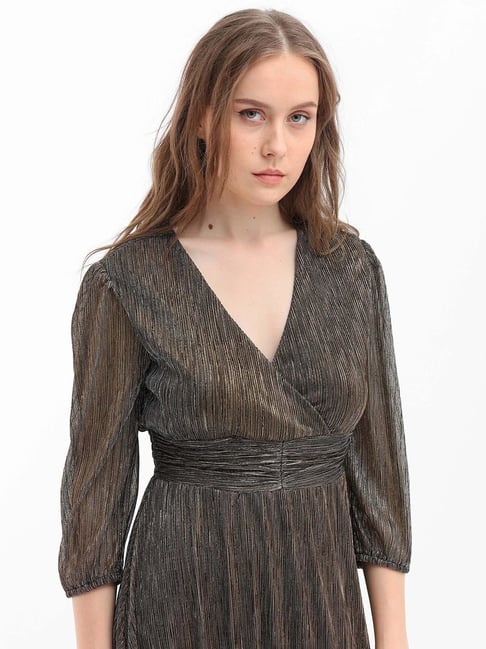 RAREISM Gold Polyester Embellished Three-Quarter Sleeves Dress-picture-44